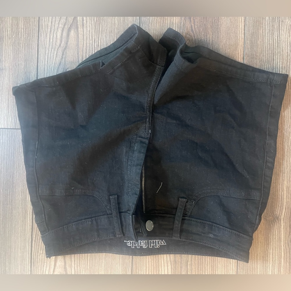 High waist black denim shorts